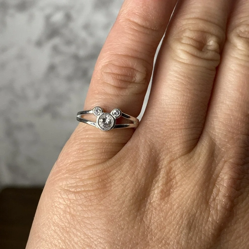 Vintage Disney Mickey Mouse 925 Sterling Silver Cubic Zirconia Band Ring Size 3 - Picture 10 of 14
